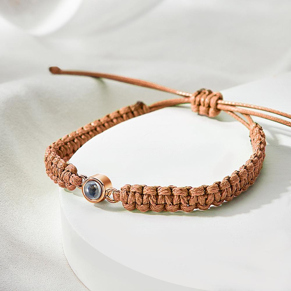 Personalized Braided Photo Projection Bracelet Fishtail Rope Men's Bracelet Hand Braided Bracelet Father's Day Gift for Men - 