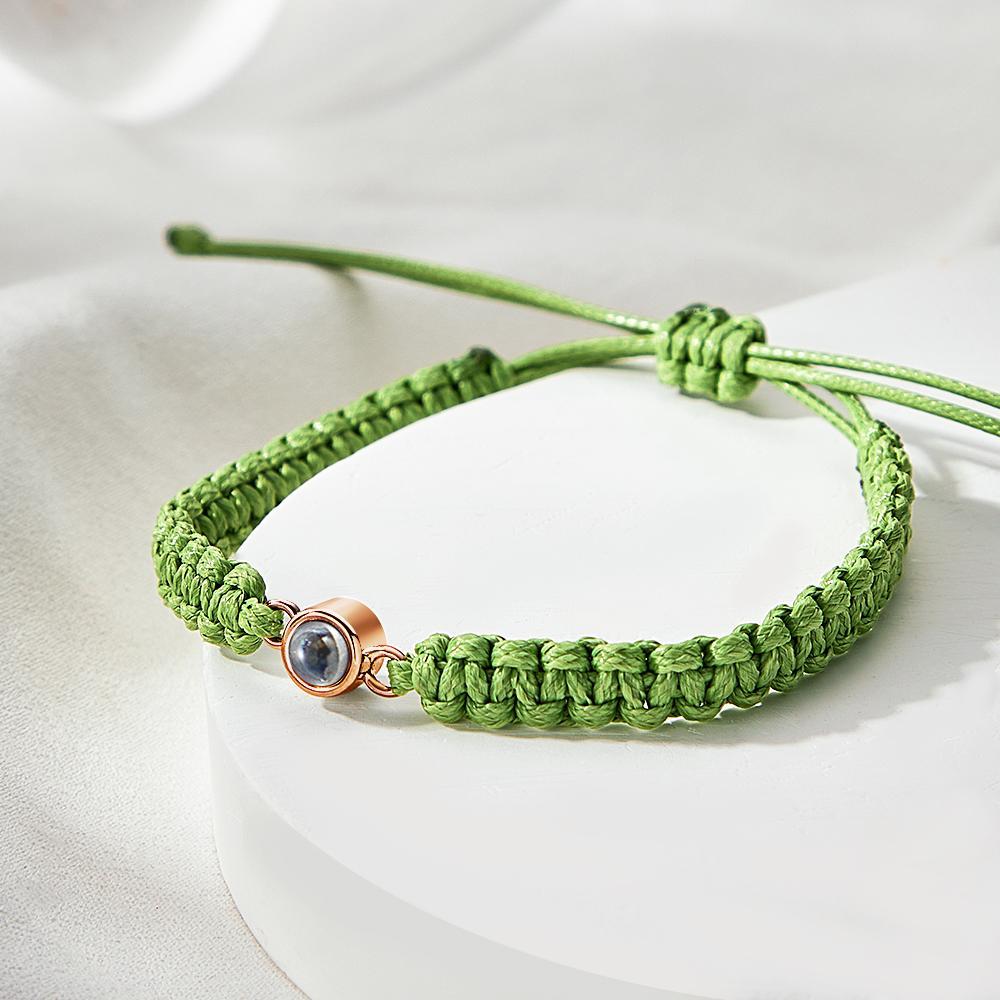 Personalized Braided Photo Projection Bracelet Fishtail Rope Men's Bracelet Hand Braided Bracelet Father's Day Gift for Men - 