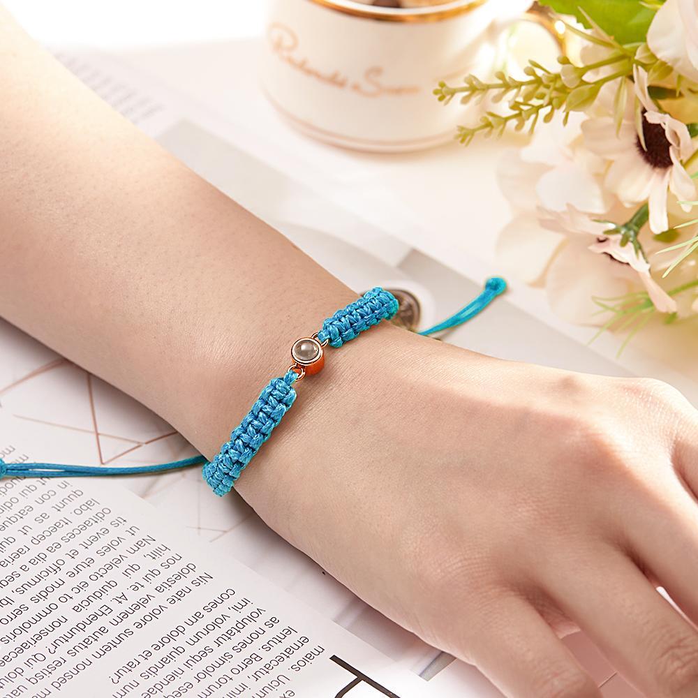 Personalized Braided Photo Projection Bracelet Fishtail Rope Men's Bracelet Hand Braided Bracelet Father's Day Gift for Men - 