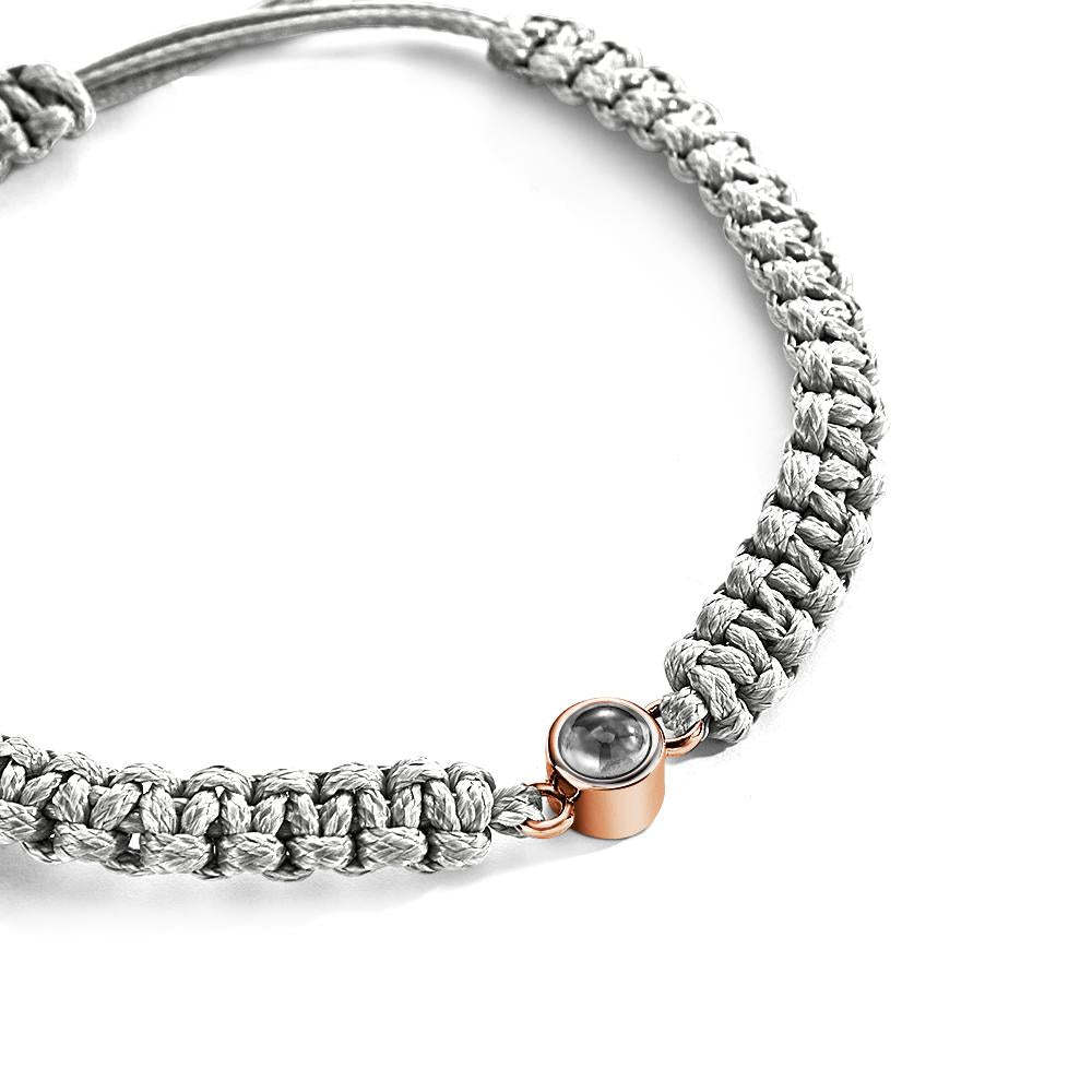 Personalized Braided Photo Projection Bracelet Fishtail Rope Men's Bracelet Hand Braided Bracelet Father's Day Gift for Men - 