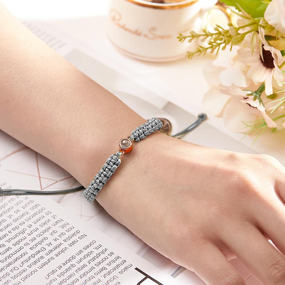 Personalized Braided Photo Projection Bracelet Fishtail Rope Men's Bracelet Hand Braided Bracelet Father's Day Gift for Men - 