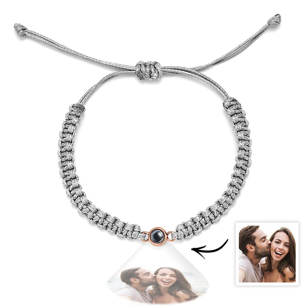 Personalized Braided Photo Projection Bracelet Fishtail Rope Men's Bracelet Hand Braided Bracelet Father's Day Gift for Men - 