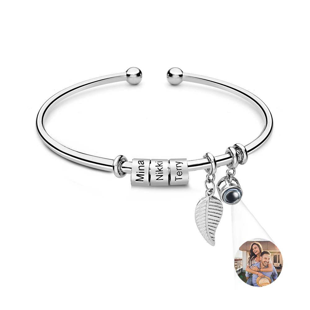 Personalized Photo Projection Bracelet Custom Number Of Optional Engravable Beads Jewelry Gift For Family - 