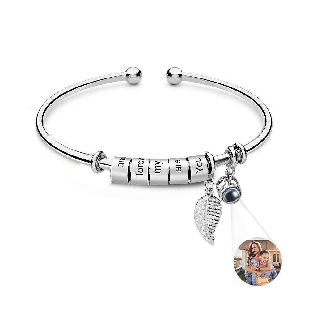 Personalized Photo Projection Bracelet Custom Number Of Optional Engravable Beads Jewelry Gift For Family - 