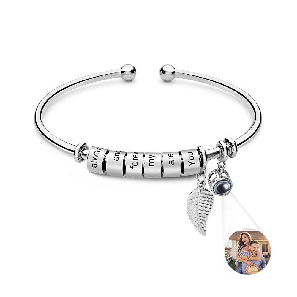 Personalized Photo Projection Bracelet Custom Number Of Optional Engravable Beads Jewelry Gift For Family - 