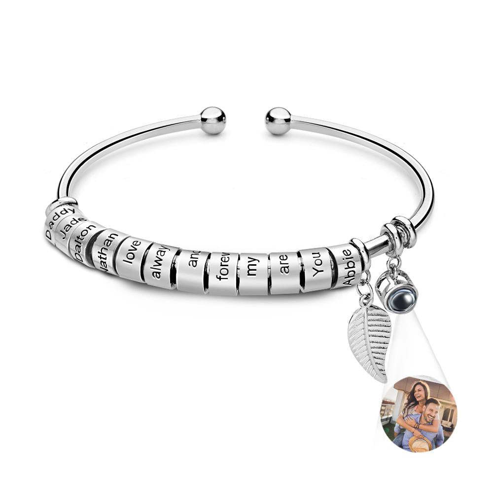 Personalized Photo Projection Bracelet Custom Number Of Optional Engravable Beads Jewelry Gift For Family - 