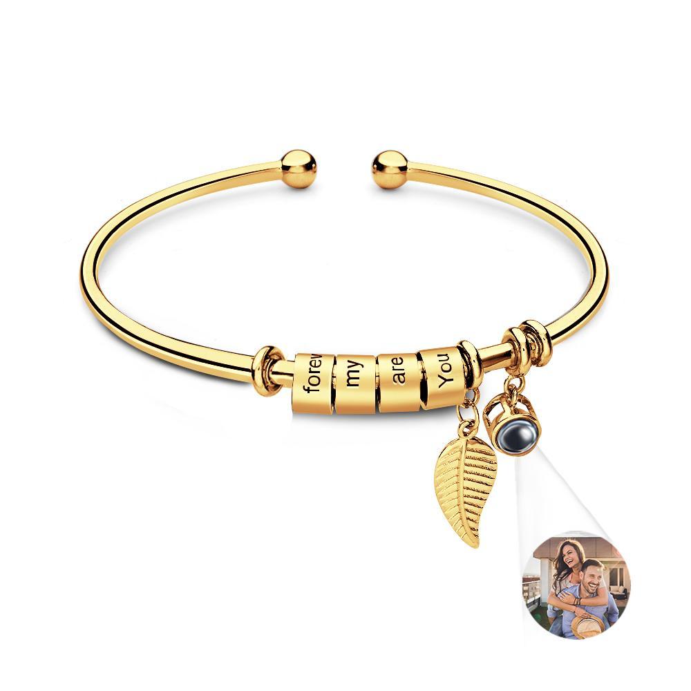 Personalized Photo Projection Bracelet Custom Number Of Optional Engravable Beads Jewelry Gift For Family - 