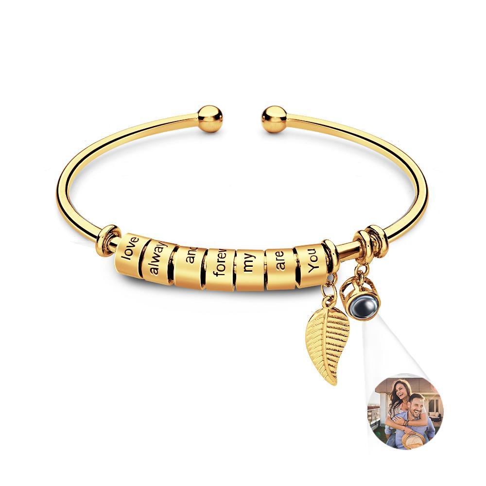 Personalized Photo Projection Bracelet Custom Number Of Optional Engravable Beads Jewelry Gift For Family - 