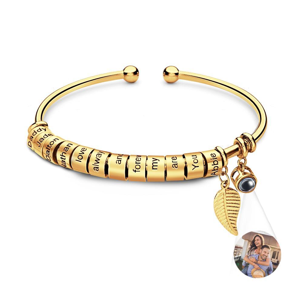 Personalized Photo Projection Bracelet Custom Number Of Optional Engravable Beads Jewelry Gift For Family - 