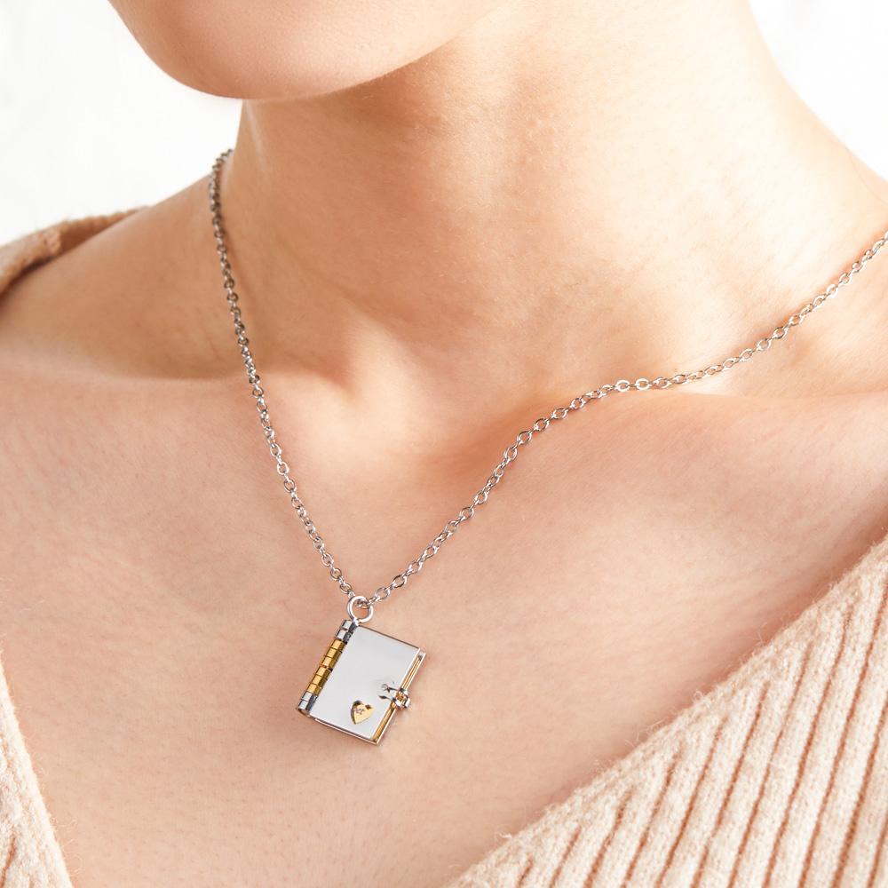Personalised Silver Petite Book Locket Necklace Pendant Charm Message Necklace Memory Gift for Her - Myphotowallet