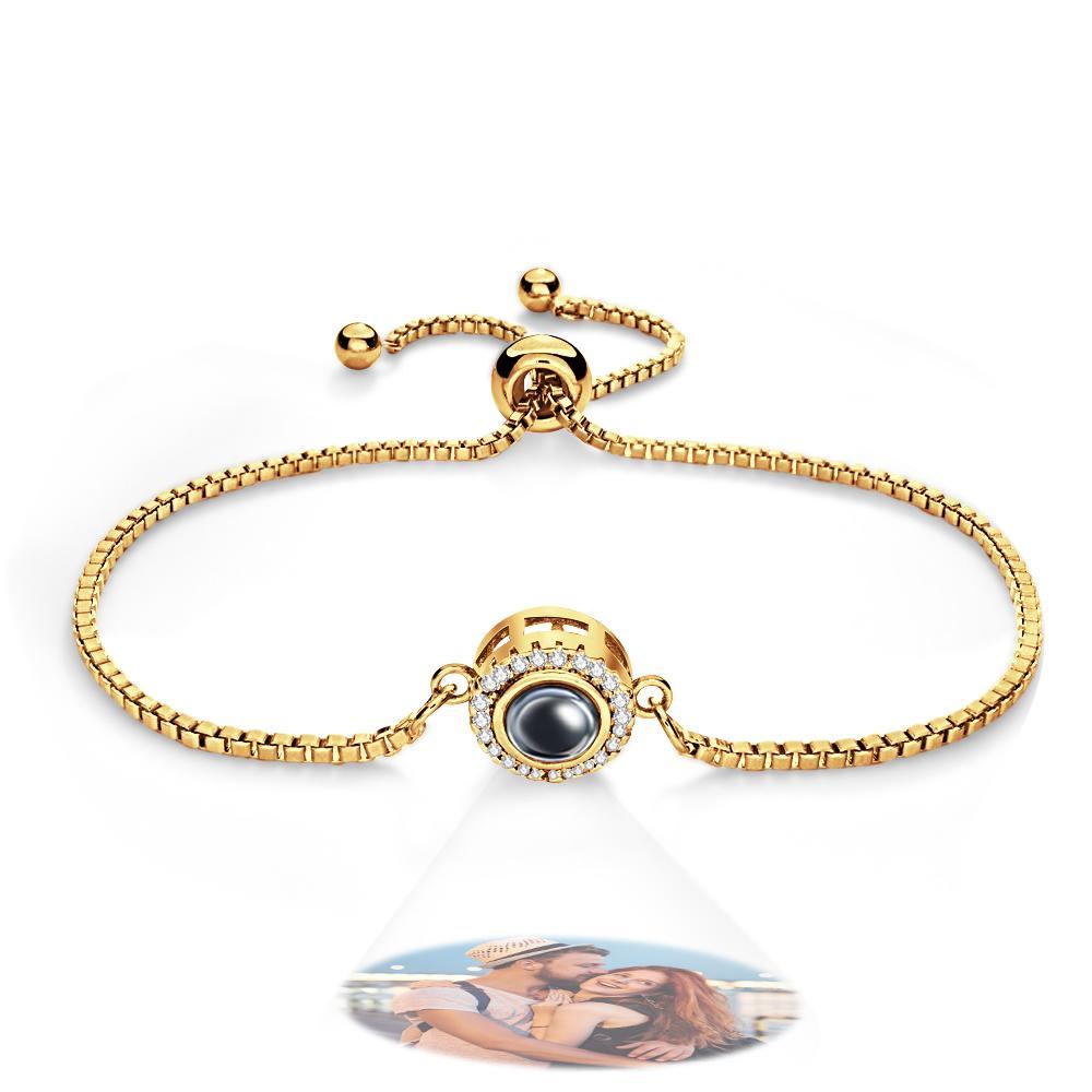 Personalized Photo Projection Bracelet Round Zircon Adjustable Bracelet Valentine's Day Gift - 