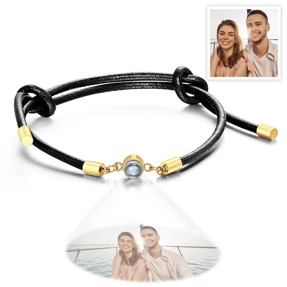 Personalized Photo Projection Leather Bracelet Adjustable Bracelet Gifts For Him - 