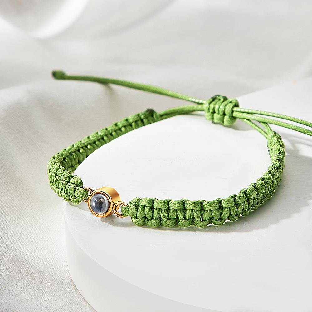 Personalized Braided Photo Projection Bracelet Fishtail Rope Men's Bracelet Hand Braided Bracelet Father's Day Gift for Men - 