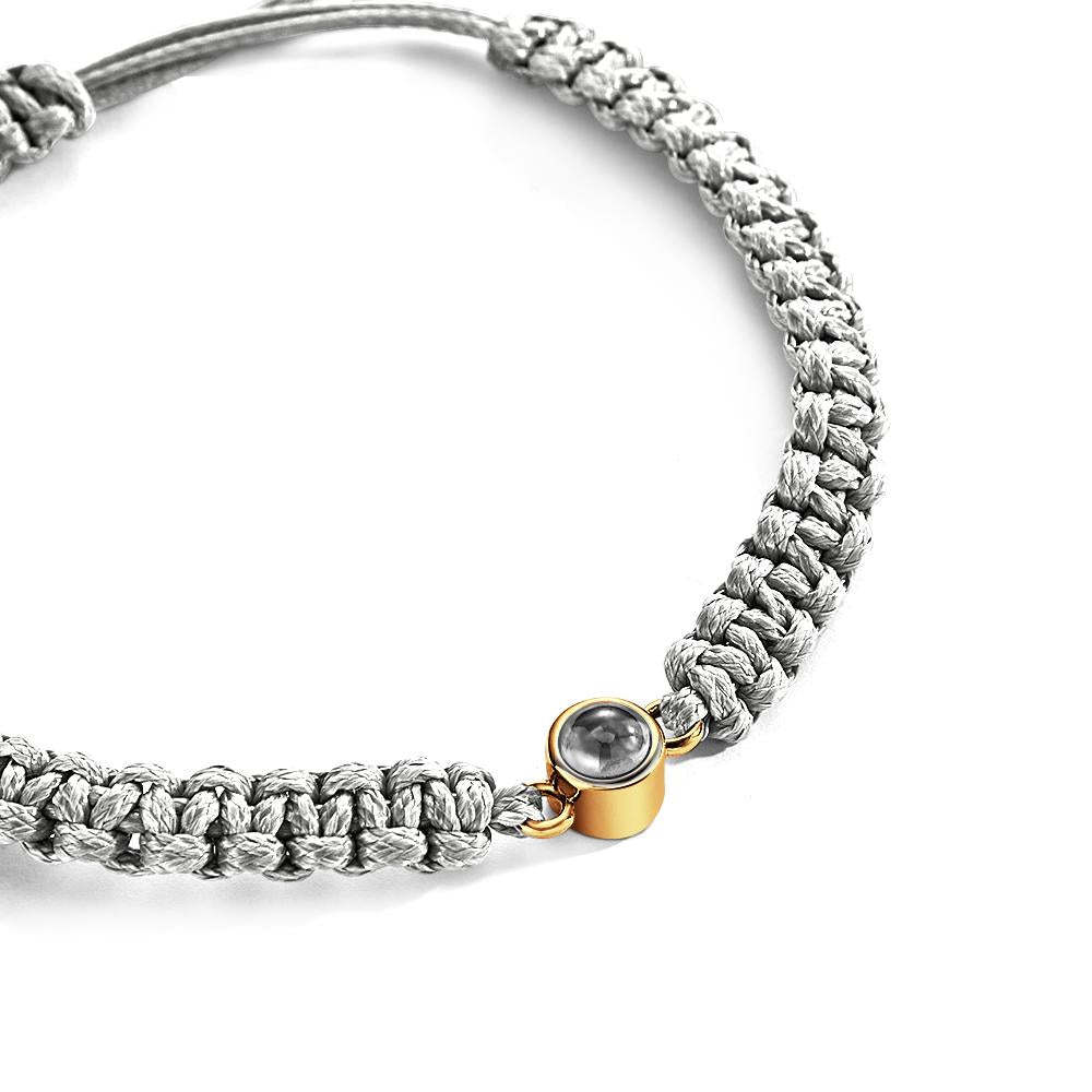 Personalized Braided Photo Projection Bracelet Fishtail Rope Men's Bracelet Hand Braided Bracelet Father's Day Gift for Men - 