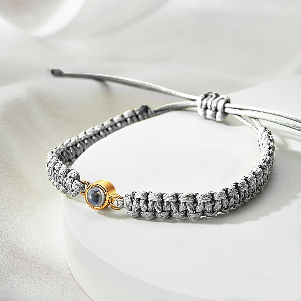 Personalized Braided Photo Projection Bracelet Fishtail Rope Men's Bracelet Hand Braided Bracelet Father's Day Gift for Men - 