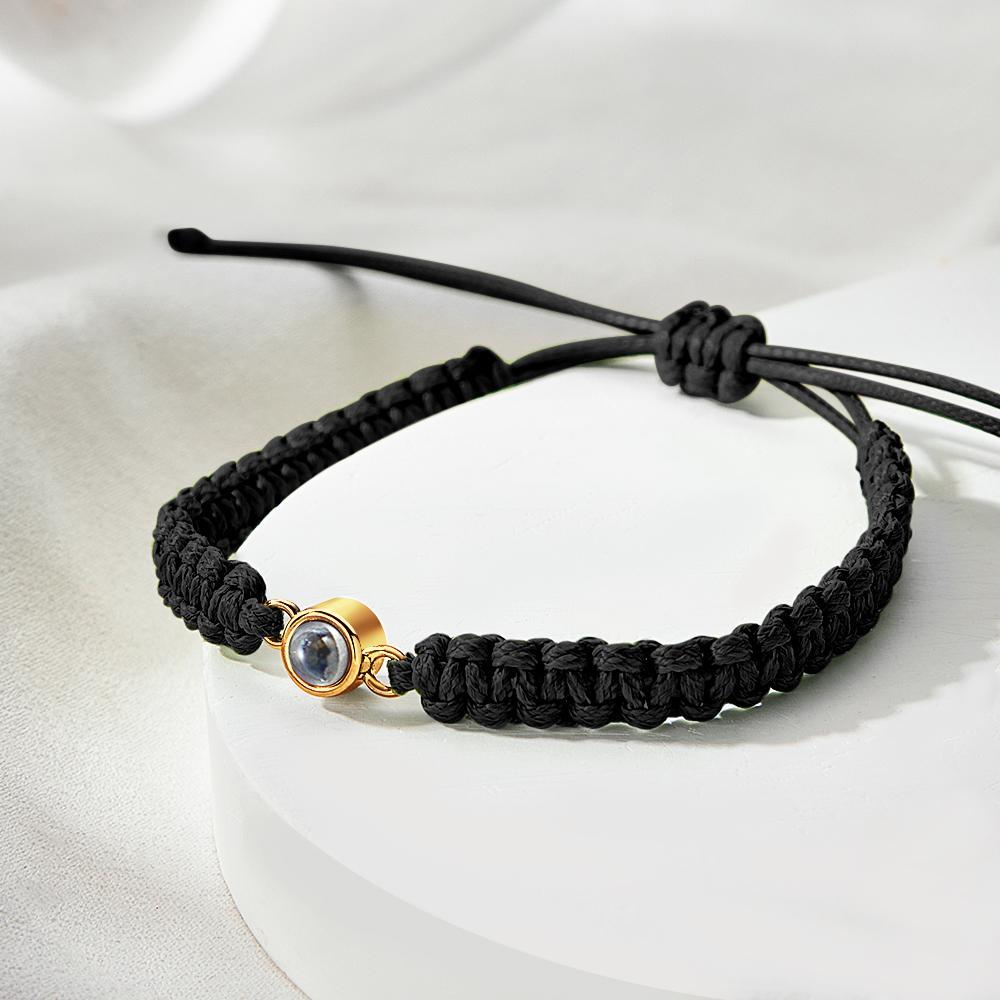 Personalized Braided Photo Projection Bracelet Fishtail Rope Men's Bracelet Hand Braided Bracelet Father's Day Gift for Men - 