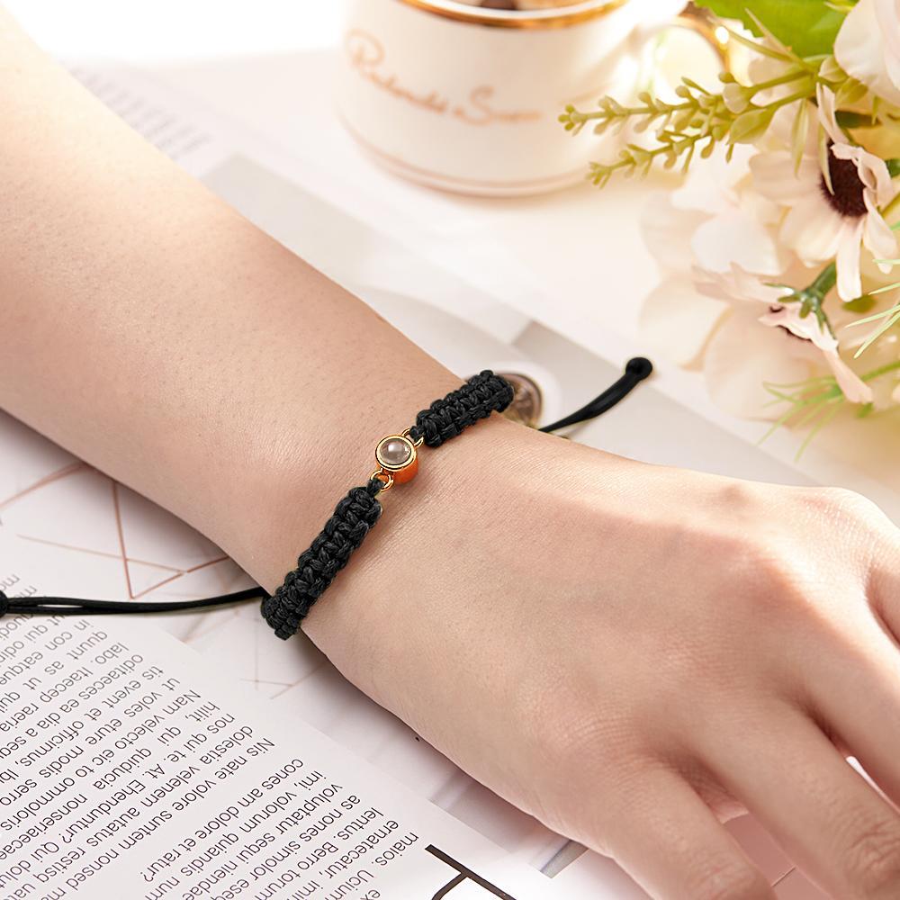 Personalized Braided Photo Projection Bracelet Fishtail Rope Men's Bracelet Hand Braided Bracelet Father's Day Gift for Men - 