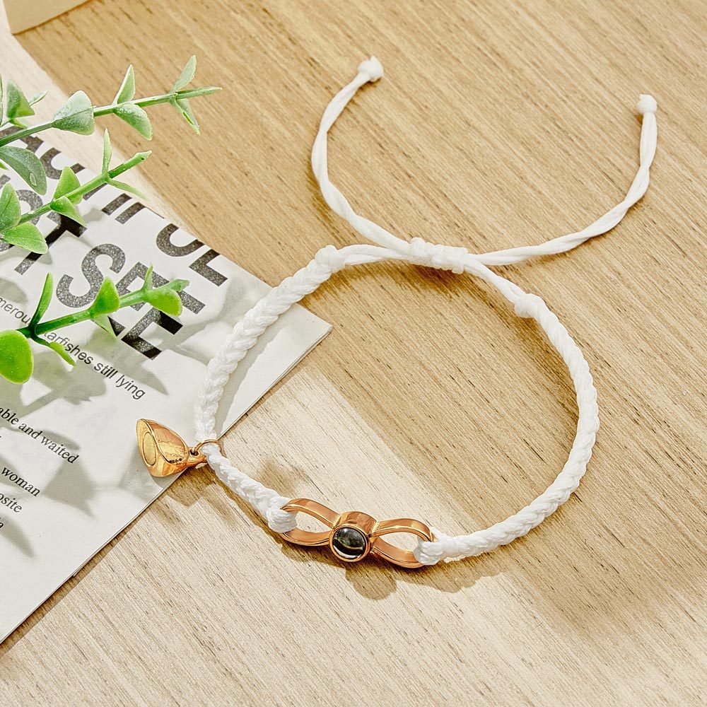 Custom Photo Projection Bracelet Woven Heart Magnetic Bracelet Gift for Couple - 