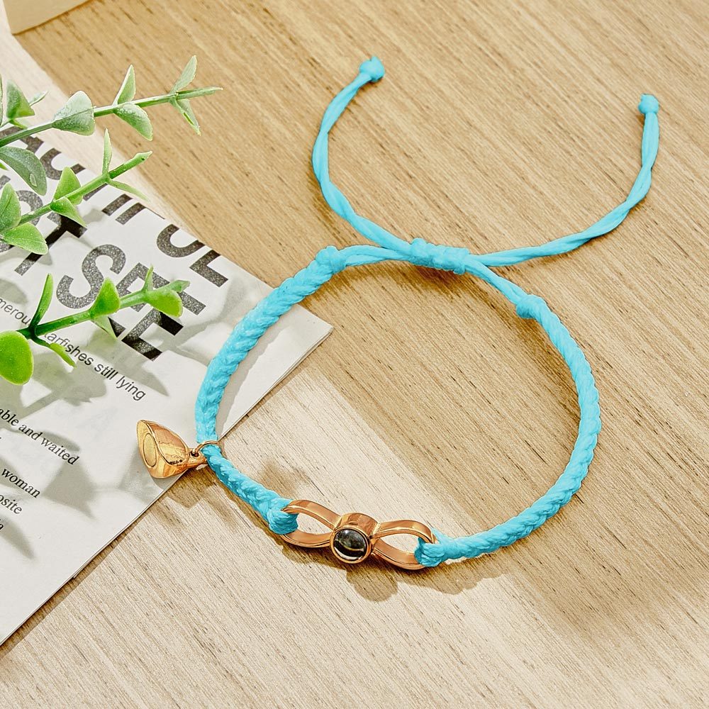 Custom Photo Projection Bracelet Woven Heart Magnetic Bracelet Gift for Couple - 
