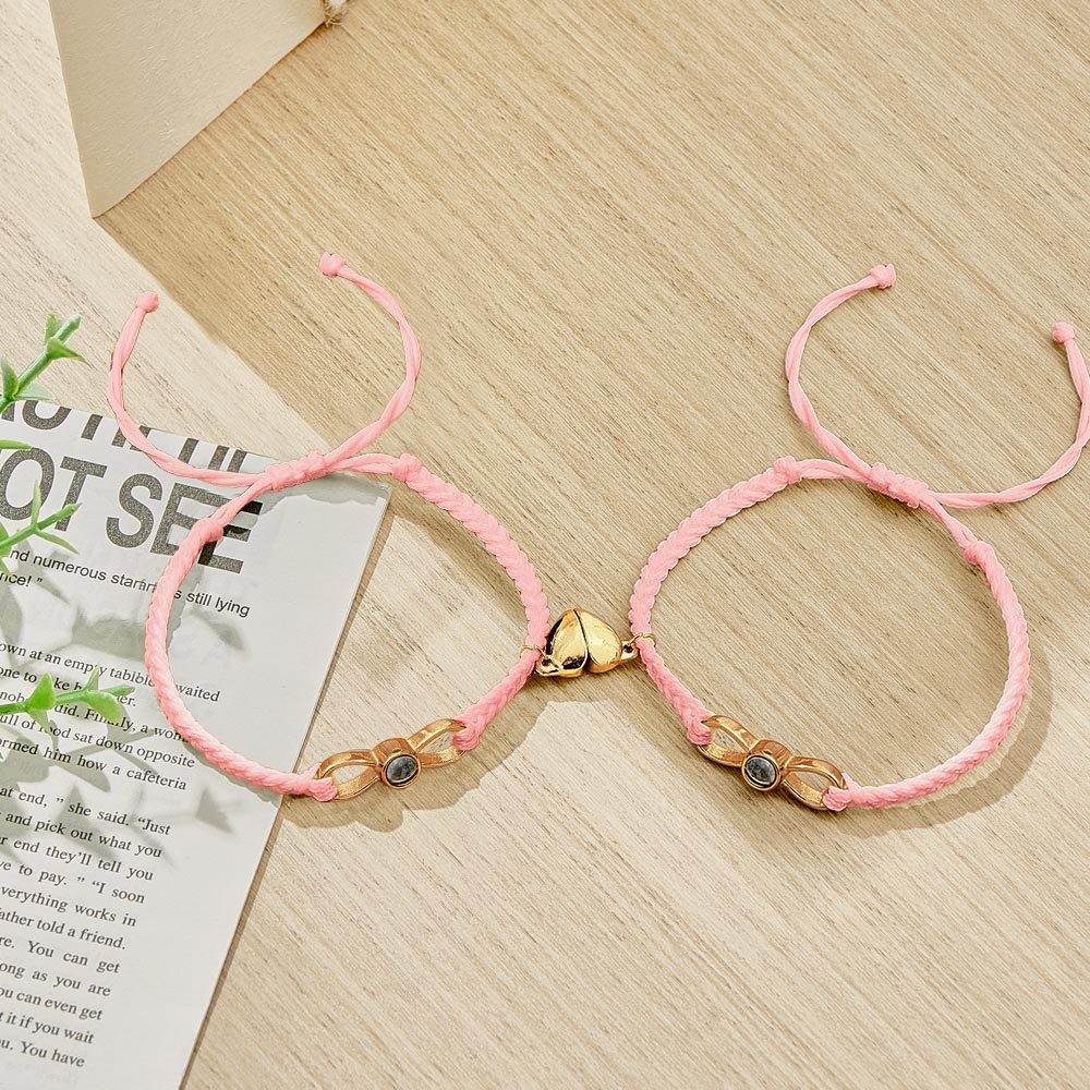 Custom Photo Projection Bracelet Woven Heart Magnetic Bracelet Gift for Couple - 