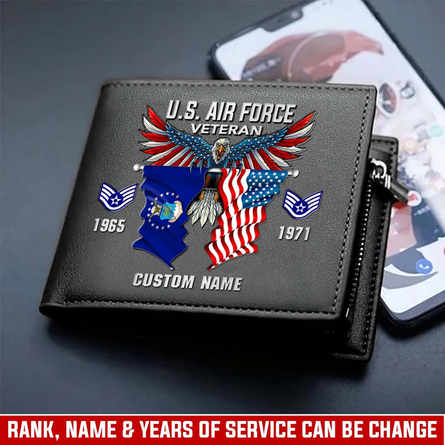 U.S. Air Force Custom Wallet Gifts for Dad Men's Wallet for Veteran
