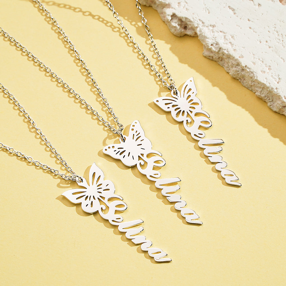 Custom Dainty Birth Butterfly Name Necklace Birthday Bridesmaid Gifts for Mom/Wife/Grandma/Best Friends