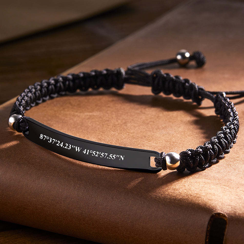 Custom Latitude and Longitude Coordinates Braid Bracelet Gifts for Him - Myphotowallet