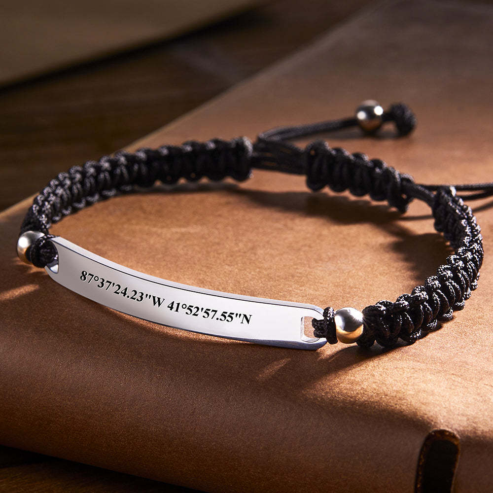 Custom Latitude and Longitude Coordinates Braid Bracelet Gifts for Him - Myphotowallet