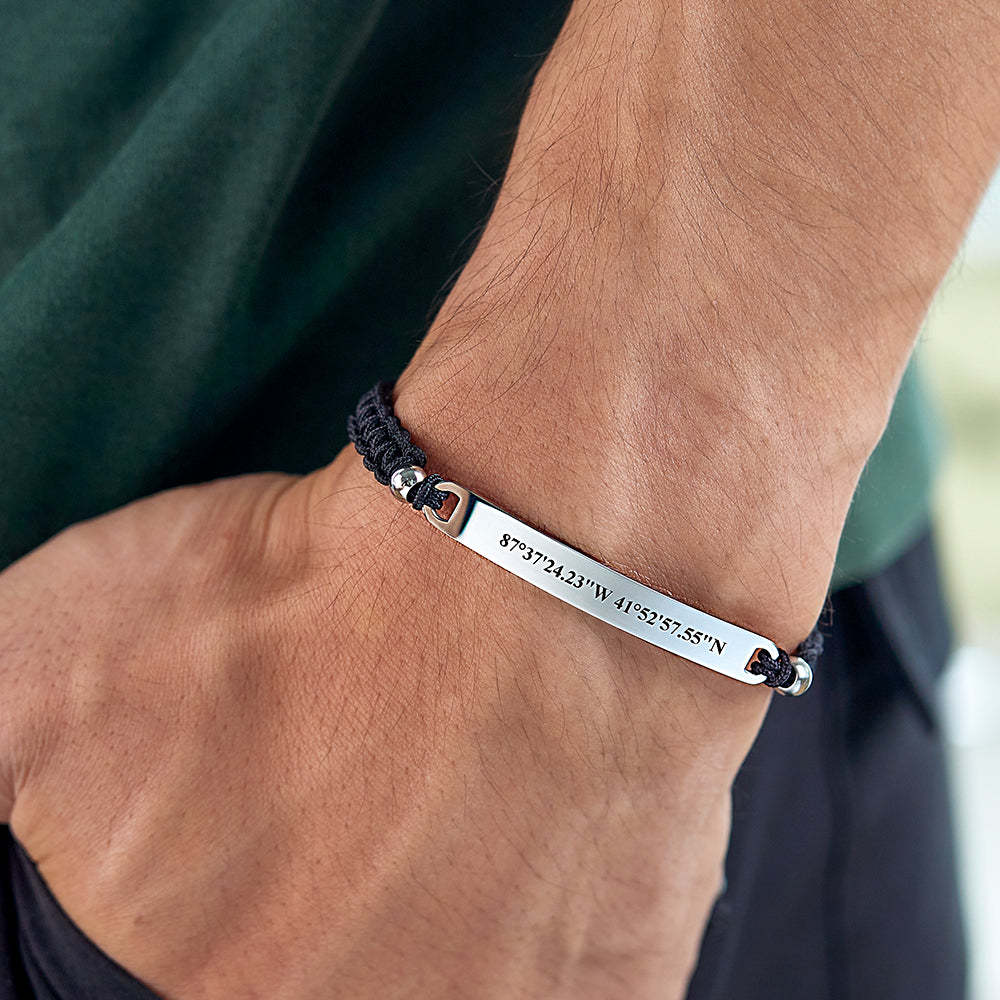 Custom Latitude and Longitude Coordinates Braid Bracelet Gifts for Him - Myphotowallet