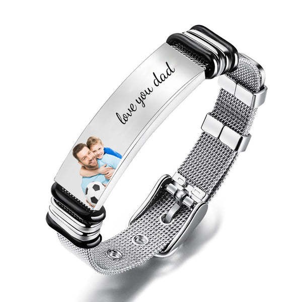 Custom Engraved Bracelet with Photo Stainless Steel Father's Day Gift for Dad