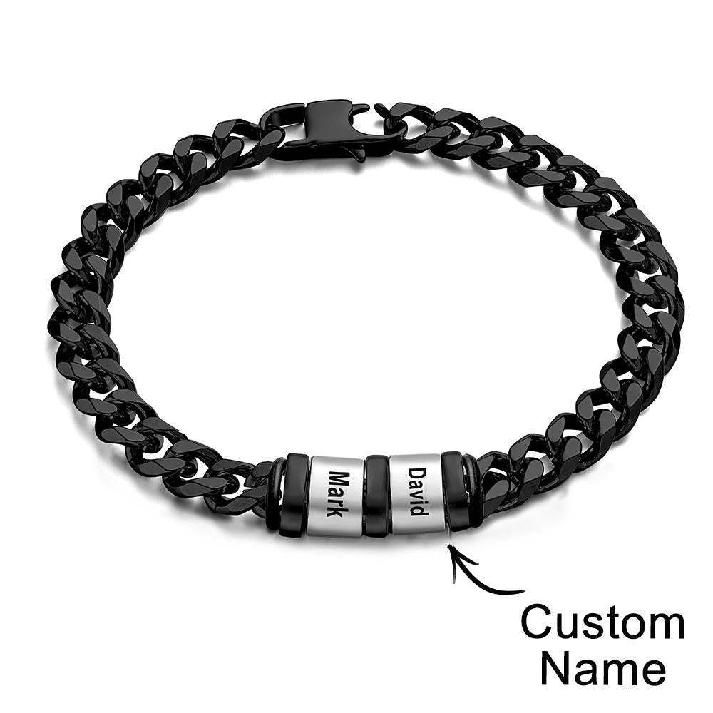 Personalized 1-6 Names Cuban Link Bracelet with Beads for Men Stainless Steel Custom Laser Engraved Jewelry - Myphotowallet