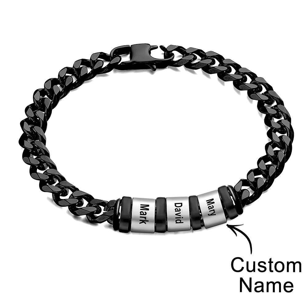 Personalized 1-6 Names Cuban Link Bracelet with Beads for Men Stainless Steel Custom Laser Engraved Jewelry - Myphotowallet