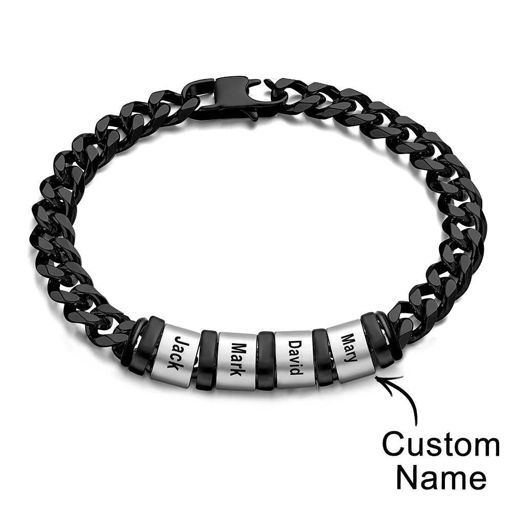 Personalized 1-6 Names Cuban Link Bracelet with Beads for Men Stainless Steel Custom Laser Engraved Jewelry - Myphotowallet