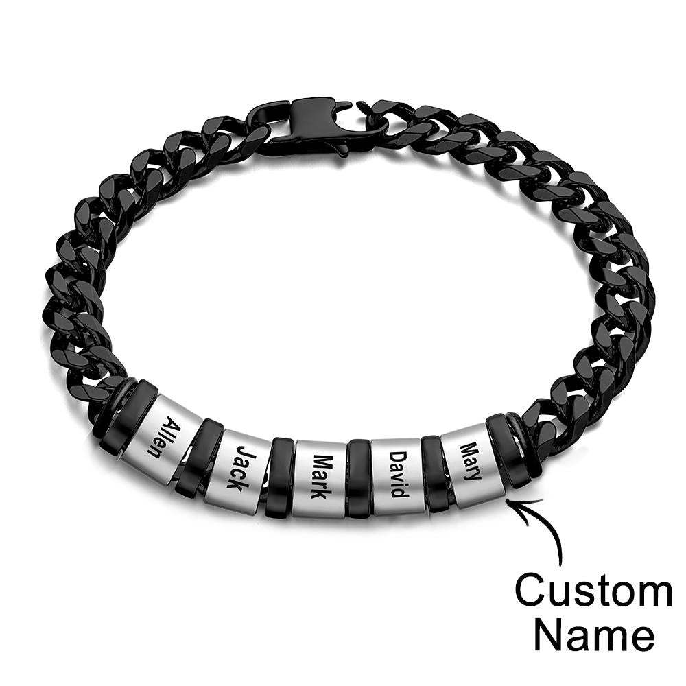 Personalized 1-6 Names Cuban Link Bracelet with Beads for Men Stainless Steel Custom Laser Engraved Jewelry - Myphotowallet