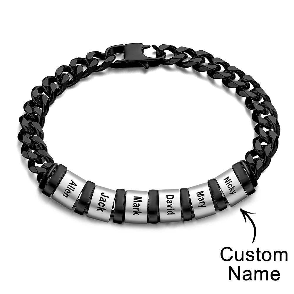 Personalized 1-6 Names Cuban Link Bracelet with Beads for Men Stainless Steel Custom Laser Engraved Jewelry - Myphotowallet