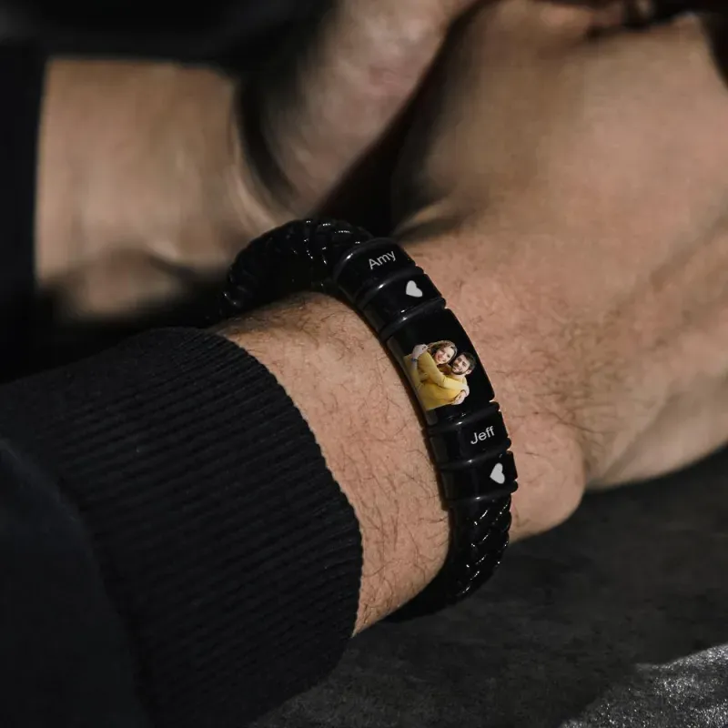 Men's Bracelet Custom Photo Engraved Bracelet Leather Bracelet Gifts for Him
