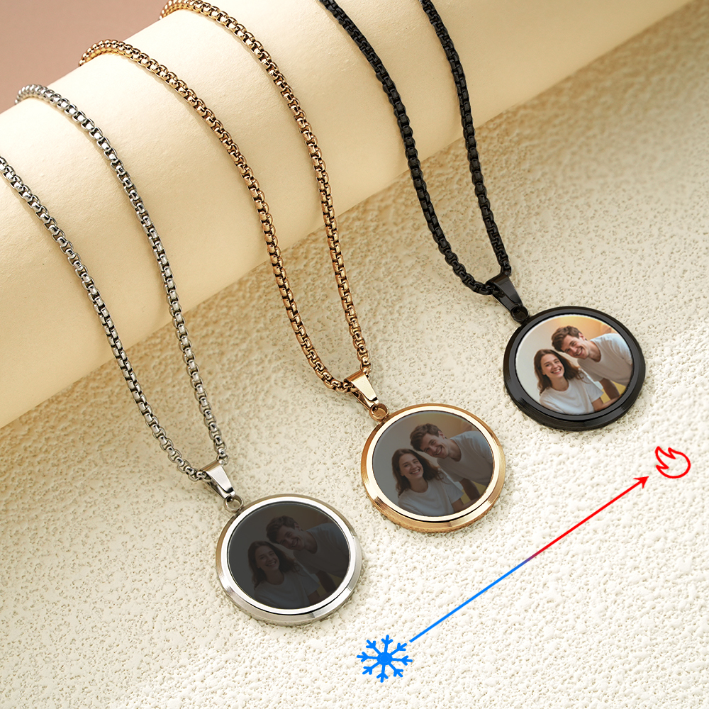 Custom Photo Reveal Necklace Personalized Temperature-Activated Photo Locket Gift Custom Heat-Sensitive Photo Necklace Gifts for Her