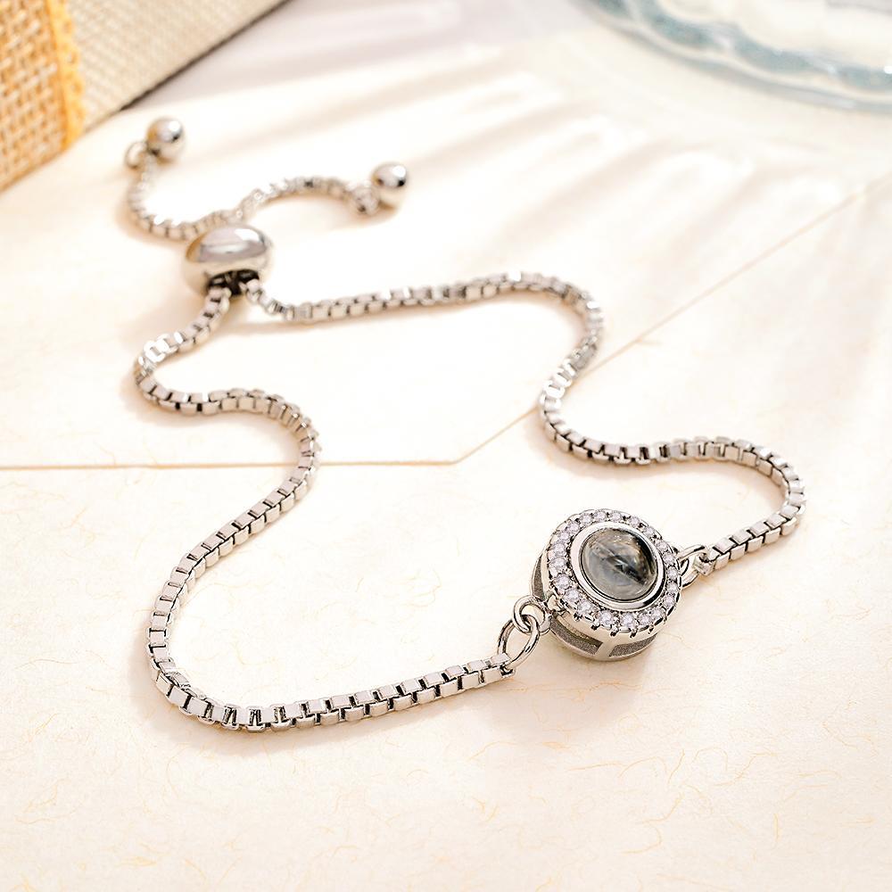 Personalized Photo Projection Bracelet Round Zircon Adjustable Bracelet Valentine's Day Gift - 