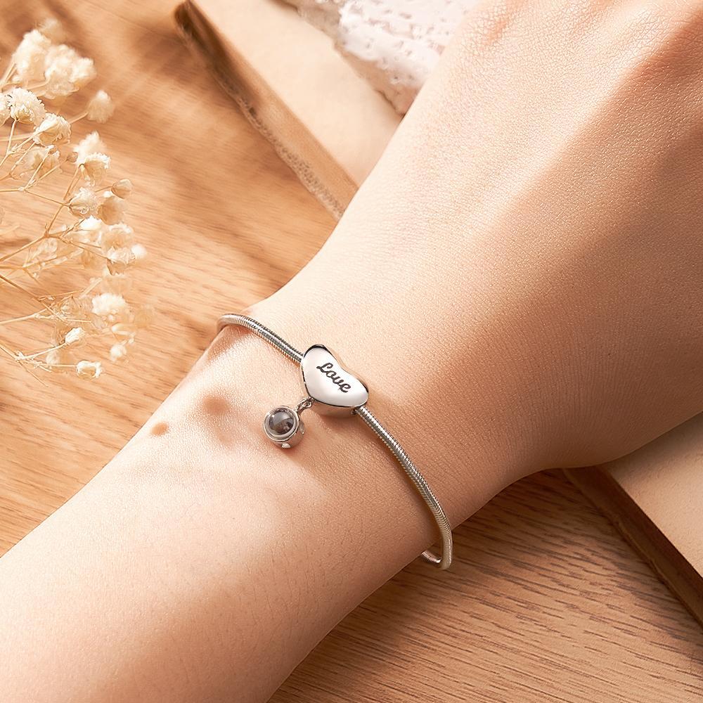 Custom Projection Bracelet Engraved Heart Gift for Her - 