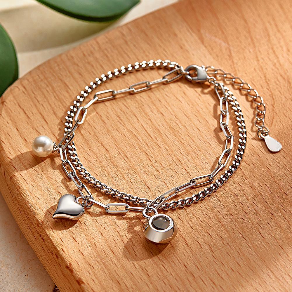 Custom Photo Projection Bracelet Heart Perfect Gift for Her - 