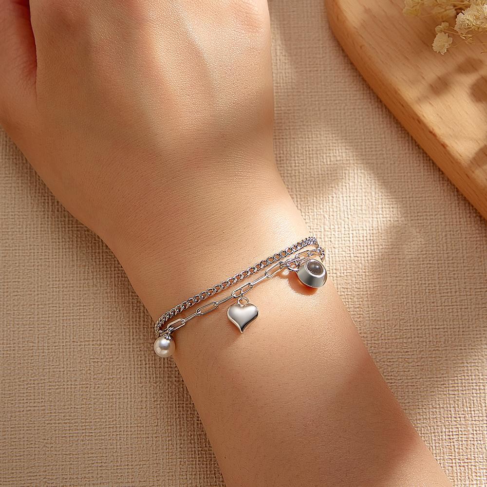 Custom Photo Projection Bracelet Heart Perfect Gift for Her - 