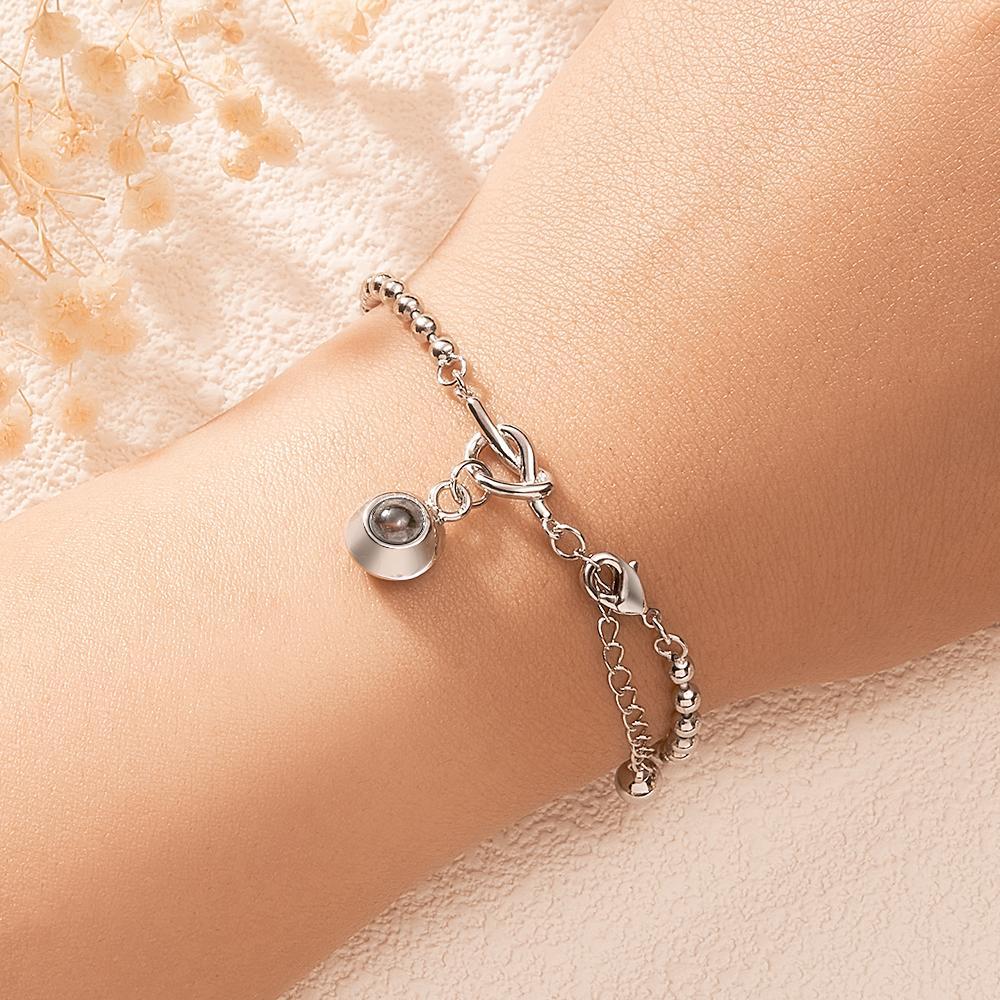 Custom Photo Projection Bracelet with Round Bead Stylish Present for Important Person - 