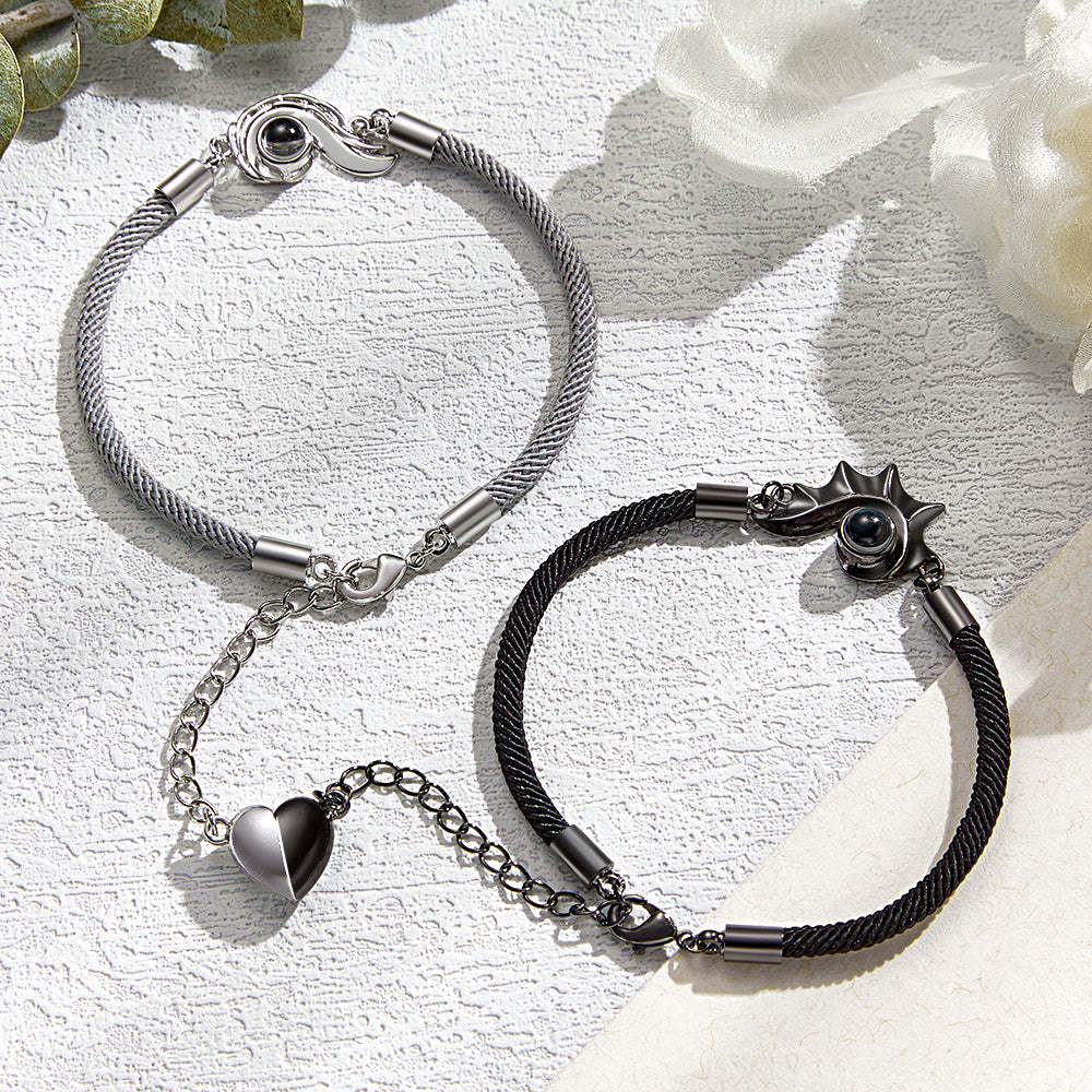 Custom Projection Couple Bracelet Magnetic Heart Gift - 