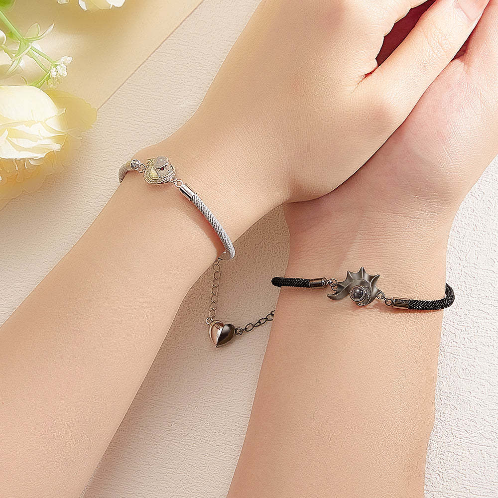 Custom Projection Couple Bracelet Magnetic Heart Gift - 