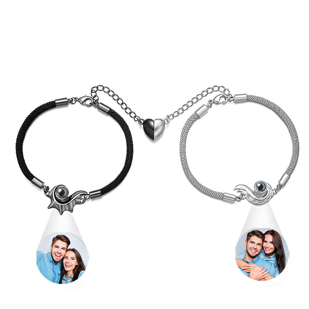 Custom Projection Couple Bracelet Magnetic Heart Gift - 