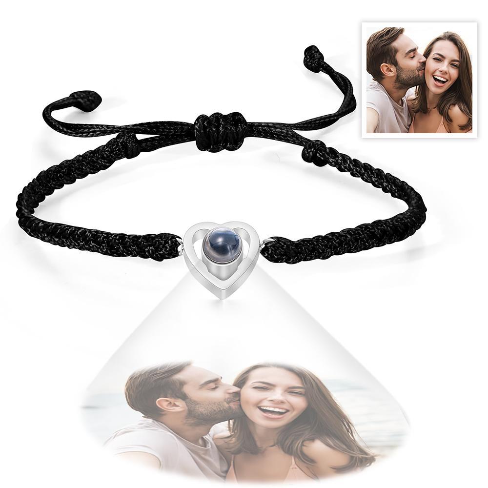 Custom Heart-shaped Photo Projection Bracelet Braided Rope Bracelet Anniversary Gift - 