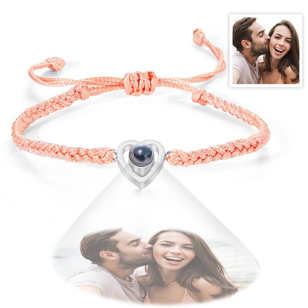 Custom Heart-shaped Photo Projection Bracelet Braided Rope Bracelet Anniversary Gift - 
