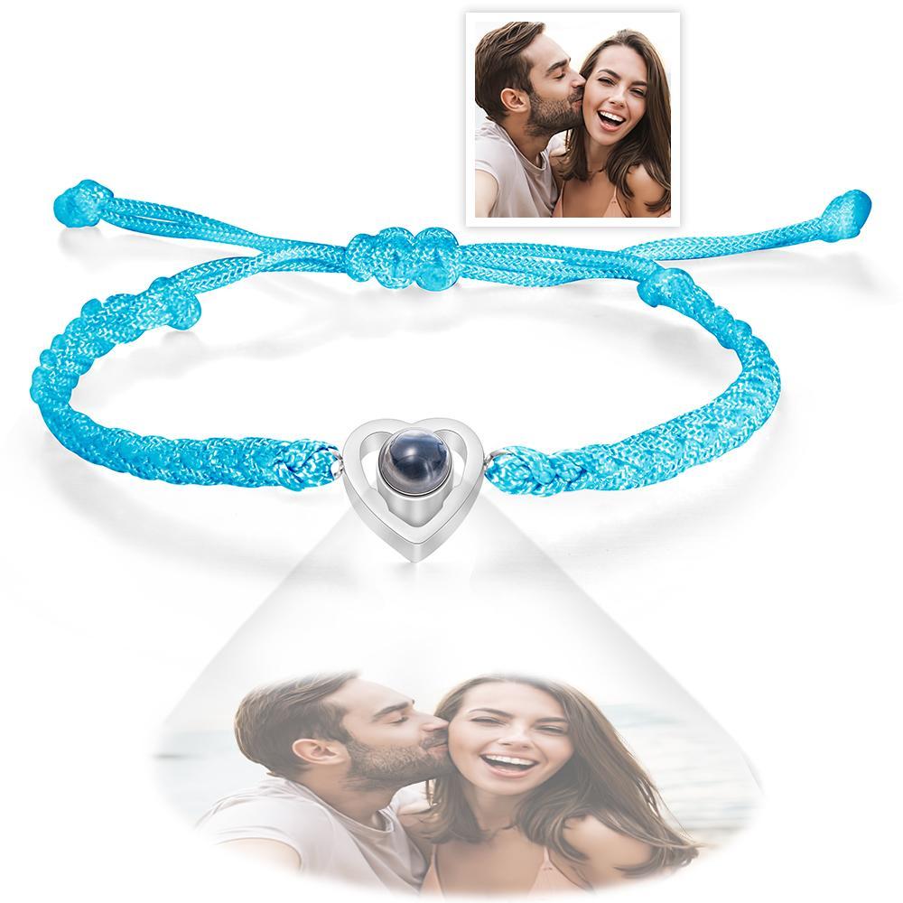 Custom Heart-shaped Photo Projection Bracelet Braided Rope Bracelet Anniversary Gift - 