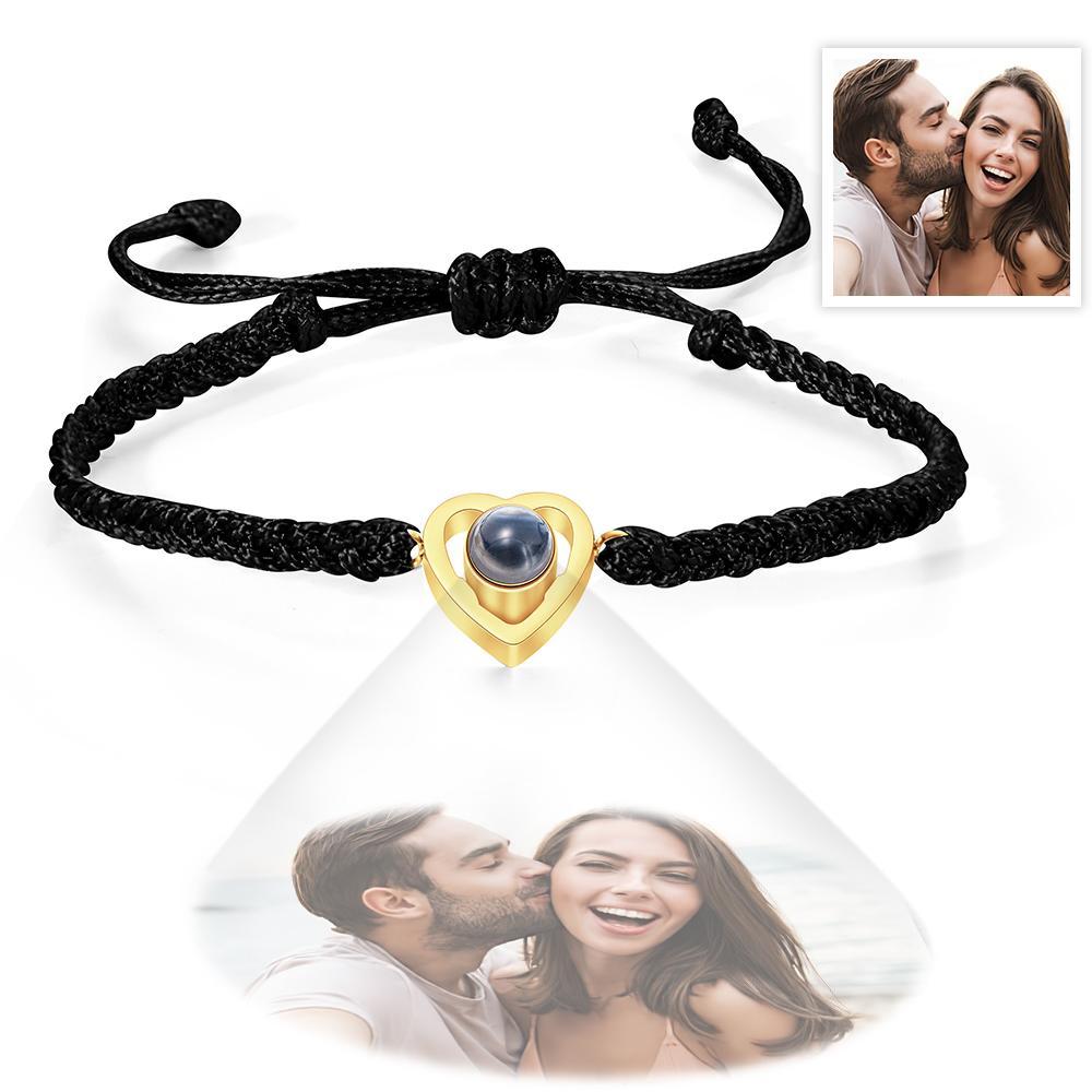 Custom Heart-shaped Photo Projection Bracelet Braided Rope Bracelet Anniversary Gift - 