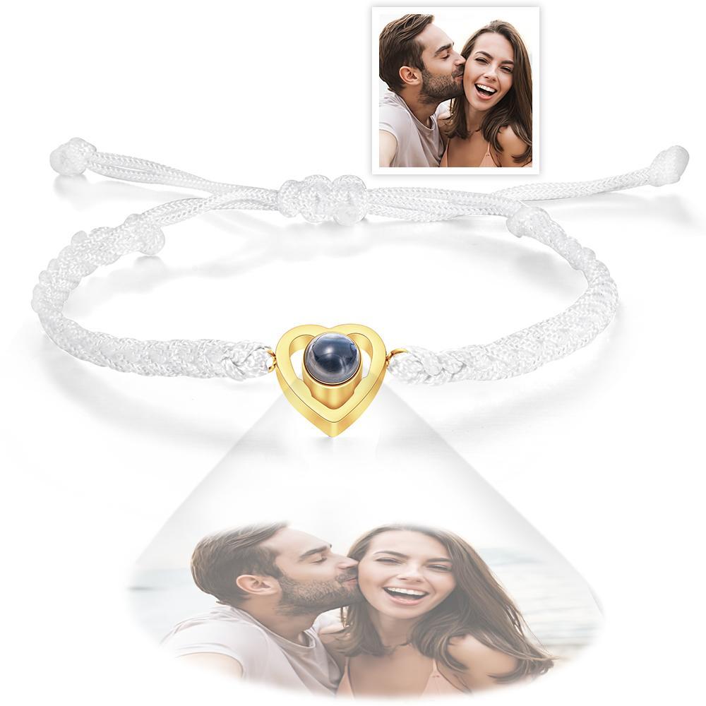 Custom Heart-shaped Photo Projection Bracelet Braided Rope Bracelet Anniversary Gift - 